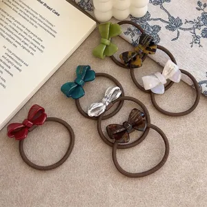 Set van acetaat strik haar elastiekjes met gouden France Handmade labels diverse kleuren
