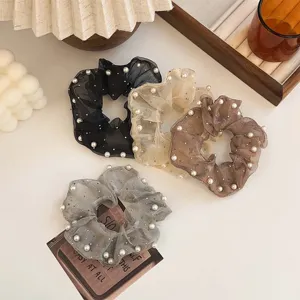 Koreanischer Retro Organza Perlen Haargummi Eleganter Großer Haarknoten Pferdeschwanz Elastisches Haarband Für Damen Modeschmuck