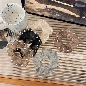 5er-Set elegante Organza-Perlen-Haargummis in verschiedenen Vintage-Farben für das Haar