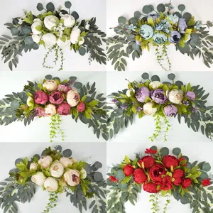 Artificial Silk Peony Flower Lintel Swag Wall Hanging Floral Arrangement For Home Wedding Party Wall Decoration