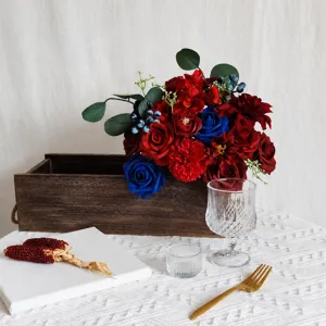 Bouquet de fleurs en soie artificielle mariage demoiselle d'honneur arrangement rouge
