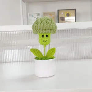 Handmade crochet potted broccoli plush toy cute desktop decor green plant gift room decor