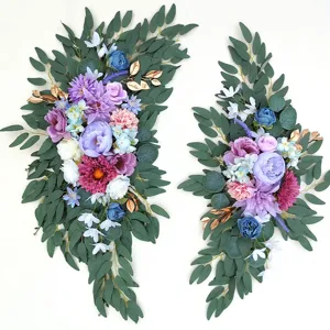 Arrangement floral d'arche de mariage feuilles d'eucalyptus artificielles fleurs rose bleu