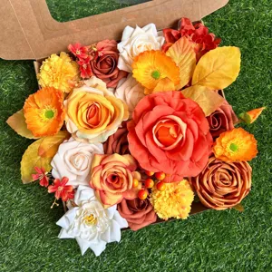Boîte de fleurs artificielles d'automne bricolage bouquet rose pivoine pour décoration de mariage.