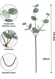 Artificial eucalyptus leaves branch 49cm fake plant for home decor green plant stem
