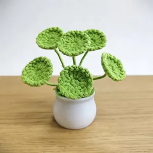 Handgemachte Gestrickte Münzkraut Topfpflanze Künstliche Grünpflanze Mit Keramiktopf Zuhause Tischdekoration Geschenk