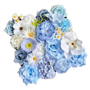 Künstlicher Blumenstrauß blau weiß Seidenrosen Pfingstrosen Hochzeitsdeko DIY Geschenkbox Hauptbild
