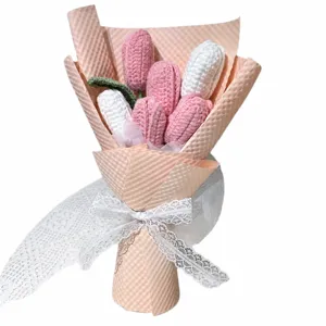 Bouquet de tulipes au crochet fait main fleurs artificielles rose blanc cadeau