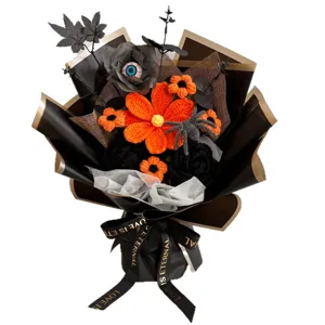 Halloween crochet handmade flower bouquet spooky gift artificial knit floral decor main