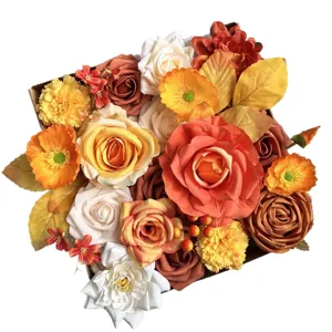 Fleurs artificielles couleur automne boîte cadeau DIY bouquet mariage décoration florale