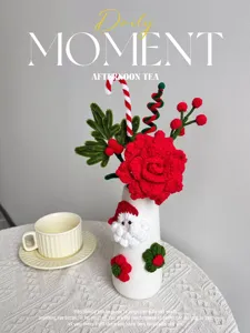 Natale fatto a mano uncinetto fiore vaso decorazione tavola set rosa rossa regalo