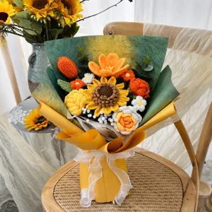 Handcrafted crochet sunflower bouquet yarn flower gift for Valentine's Day and Teachers' Day