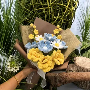 Ramo de flores de alambre de felpa hecho a mano, hermoso regalo de amapola y margarita artificial.