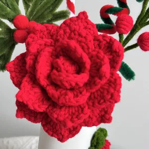 Fiore rosso uncinetto fatto a mano bouquet di fiori artificiali di Natale regalo