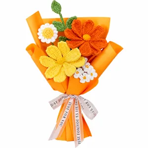 Handmade crochet flower bouquet detail, exquisite knit floral arrangement gift for decoration.