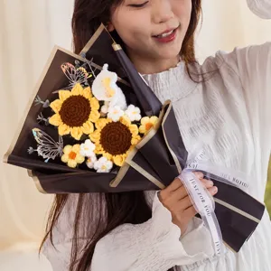 Handcrafted crochet sunflower bouquet, knitted flower gift for teachers and graduation.