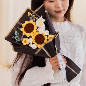 Handcrafted crochet sunflower bouquet knitted flower gift for teachers graduation party present