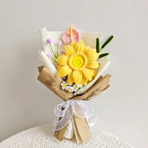 Bouquet de tournesol en cure-pipe fait main fleurs artificielles décoration cadeau de maison