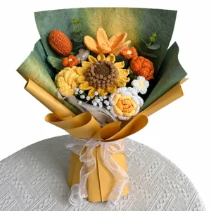 Handmade crochet sunflower flower bouquet, beautiful knitted bouquet gift for teacher and valentine.