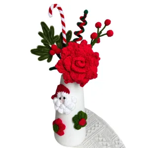 Fiori artificiali di Natale all'uncinetto vaso decorazione natalizia regalo festa