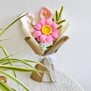 Bouquet de Tournesols Tricoté à la Main Fleurs Artificielles Produit Fini Pour Décoration D'Intérieur Cadeau Fête