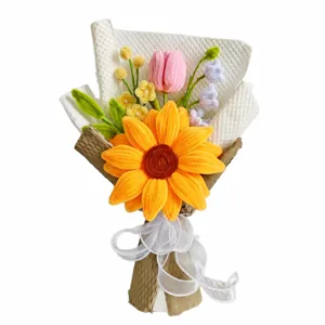 Bouquet de tournesols en chenille fait à la main fleurs en peluche cadeau déco