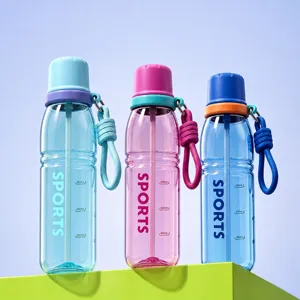 Portable Large Capacity Plastic Sports Water Bottle With Straw And Strap Student Outdoor Drinking Cup