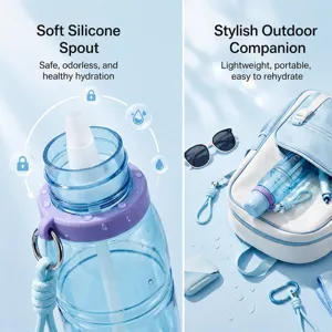 Portable plastic water bottle with straw for sports, outdoor and school use, large capacity