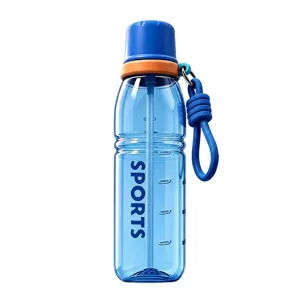 Simple plastic water bottle portable large capacity sports cup student outdoor straw cup