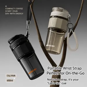Portable plastic coffee tumbler with straw 650ml double drink lid portable outdoor travel