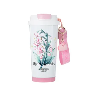 Cute Capybara double drink coffee mug with strap portable travel water cup for women