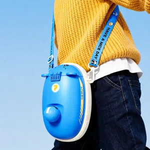 Cute cartoon kids straw water bottle portable plastic cup with adjustable strap for school