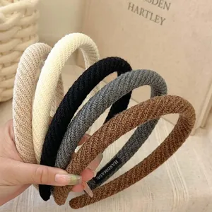Women Korean Knitted Yarn Hairband High Top Slim Handmade Crochet Solid Color Autumn Winter Headband Hair Accessories