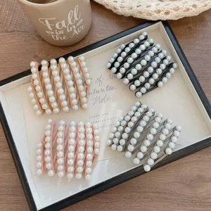 Set of 4 retractable pearl folding headbands with non-slip teeth in multiple colors.