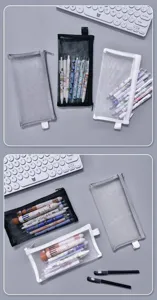 Transparent mesh pencil case large capacity cute minimalist stationery storage bag organizer
