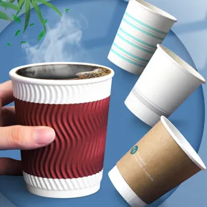 Wegwerp dikke papieren koffiebekers met gegolfde hoes voor thuis en commercieel gebruik.