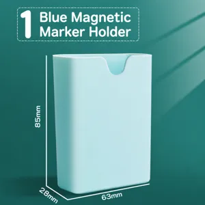Gedetailleerd overzicht van de blauwe magnetische penhouder voor whiteboard en kantoor.