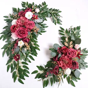 Fleurs d'arche de mariage faites à la main bourgogne rose floral swag pour décor de fond