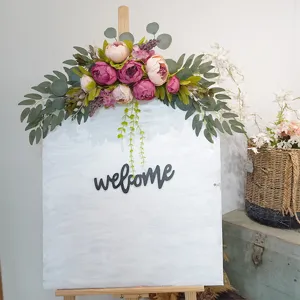 Artificial peony flower welcome sign decor for wedding home wall hanging floral arrangement