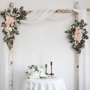 Arche de fleurs artificielles rose décoration de mariage rose en soie feuilles d'eucalyptus