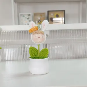 Handmade crochet flower potted plant cute bunny doll knitted desktop decor gift