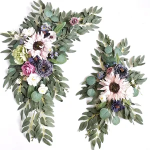 Ensemble de fleurs d'arche de mariage artificielles rose eucalyptus tournesol 2pcs