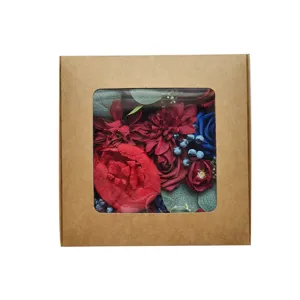 Coffret Cadeau Fleurs Artificielles Arrangement Floral Soie Rouge Déco Mariage Boîte Kraft
