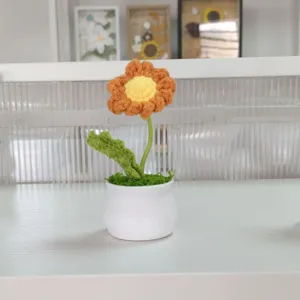 Handmade crochet potted flower knitted sunflower cute desktop decor gift for home and office.