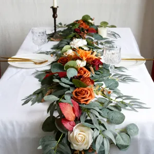 Artificial flowers table runner rose garland for wedding party home dining table decoration decor