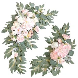 Kunstblumen Set für Hochzeitsbogen mit rosa Rosen und Eukalyptusblättern für Partydeko.