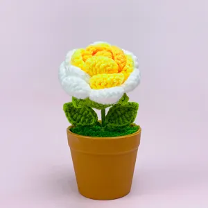 Handmade crochet flower potted plant knitted rose decor for festival gift home table