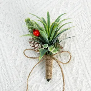 Corsage de Mariage en Verdure d'Ananas d'Air Artificiel Fait Main Boutonnière de Mariée Fleur de Poignet Décoration de Fête