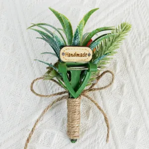 Boutonnière en feuille artificielle corsage de mariage rustique fait main pour marié