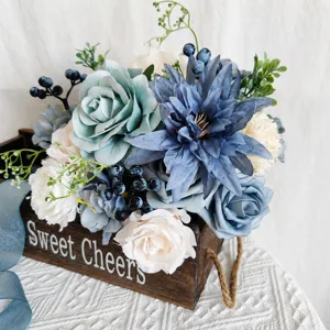 Boîte de bouquet de fleurs en soie artificielle faite à la main mariage bleu frais d'été